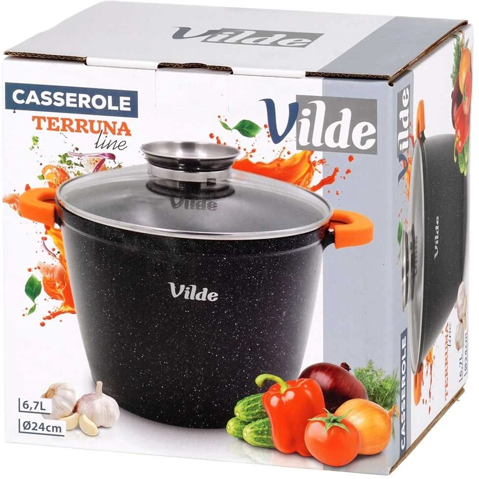 Granitinis puodas su stikliniu dangčiu Vilde Terruna Aroma 24 cm, 6,7 l