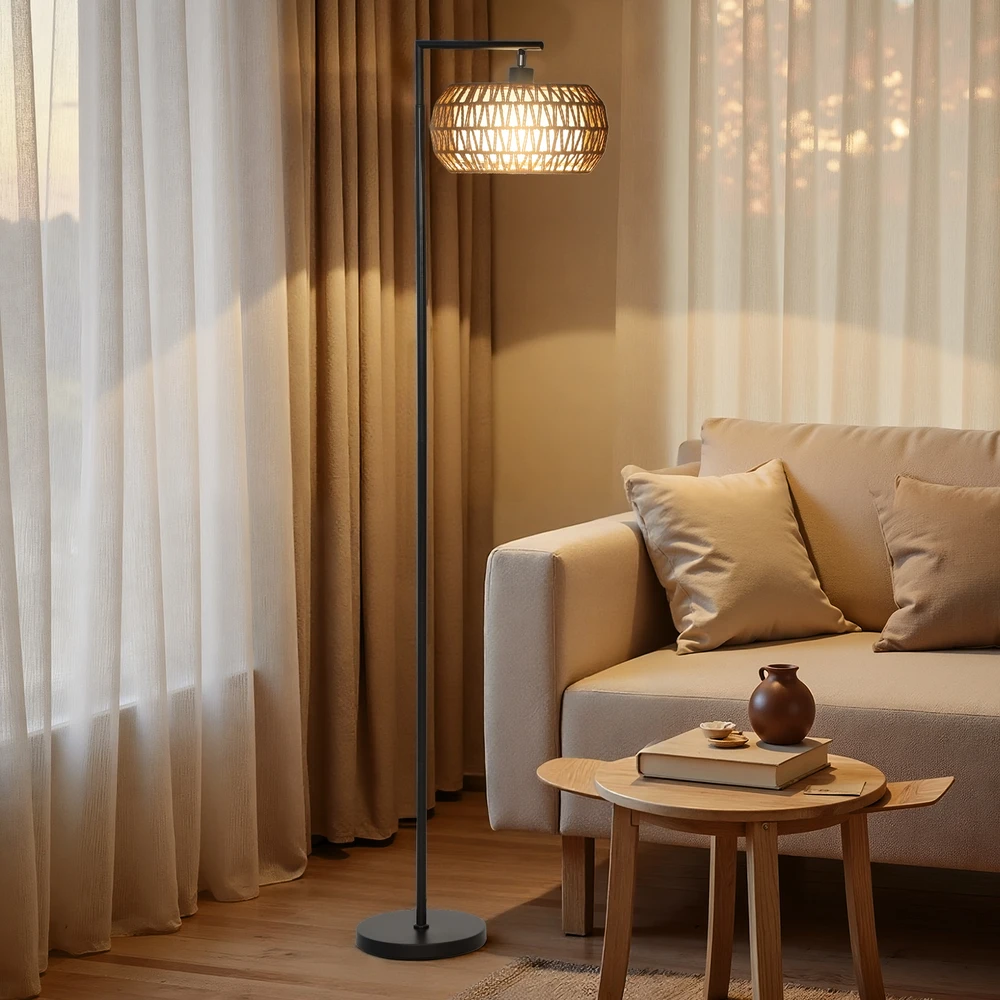 Grindinė LED lempa su dvigubu gaubtu, juoda, 52 × 33 × 170 cm