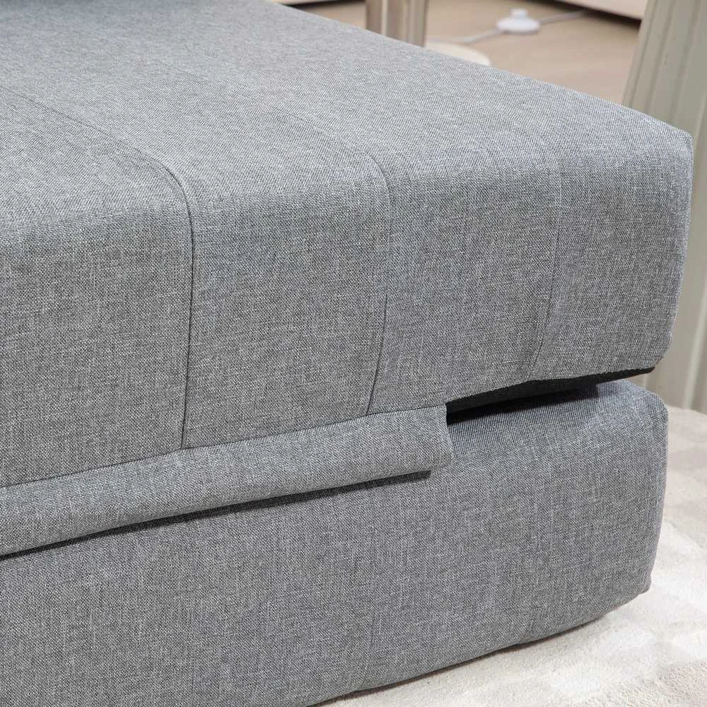 HOMCOM 2-in-1 sulankstoma grindų sofa-lova, lino išvaizdos, skirta 2 asmenims, paminkštinta, atlaikanti iki 250 kg, svetainei ir miegamajam, pilka