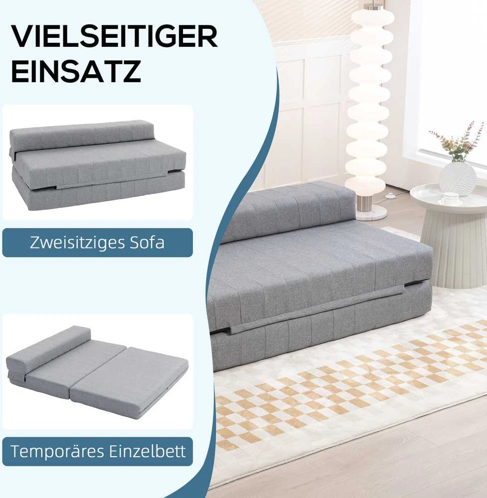 HOMCOM 2-in-1 sulankstoma grindų sofa-lova, lino išvaizdos, skirta 2 asmenims, paminkštinta, atlaikanti iki 250 kg, svetainei ir miegamajam, pilka