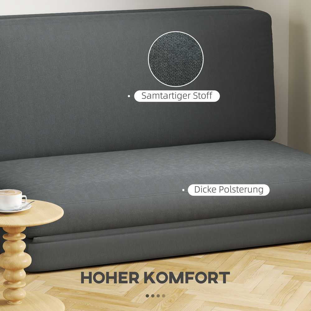 Fotelis HOMCOM 3-in-1 sulankstoma grindų sofa su aksomo efektu, paminkštinta sofa-lova, išlaikanti iki 240 kg, miegamajam, svetainei, tamsiai pilka