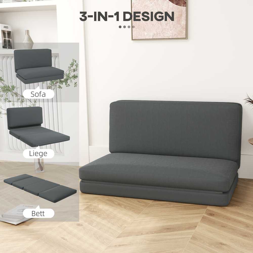 Fotelis HOMCOM 3-in-1 sulankstoma grindų sofa su aksomo efektu, paminkštinta sofa-lova, išlaikanti iki 240 kg, miegamajam, svetainei, tamsiai pilka