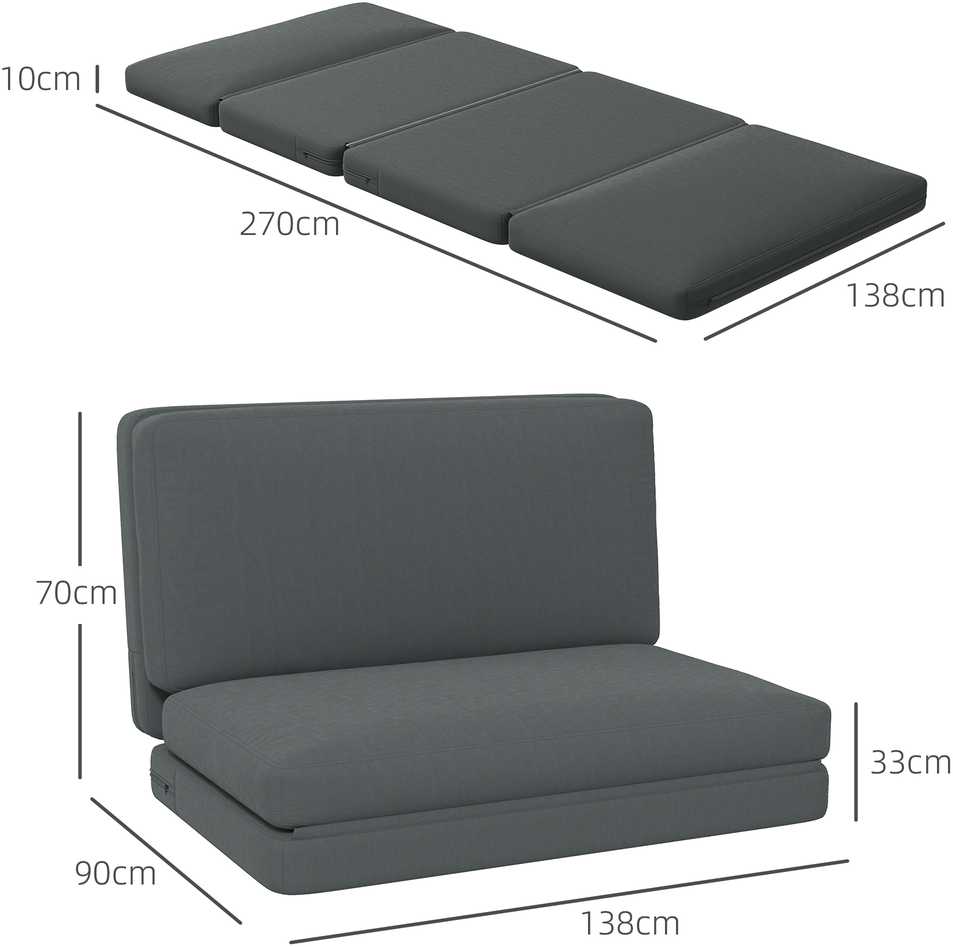 Fotelis HOMCOM 3-in-1 sulankstoma grindų sofa su aksomo efektu, paminkštinta sofa-lova, išlaikanti iki 240 kg, miegamajam, svetainei, tamsiai pilka