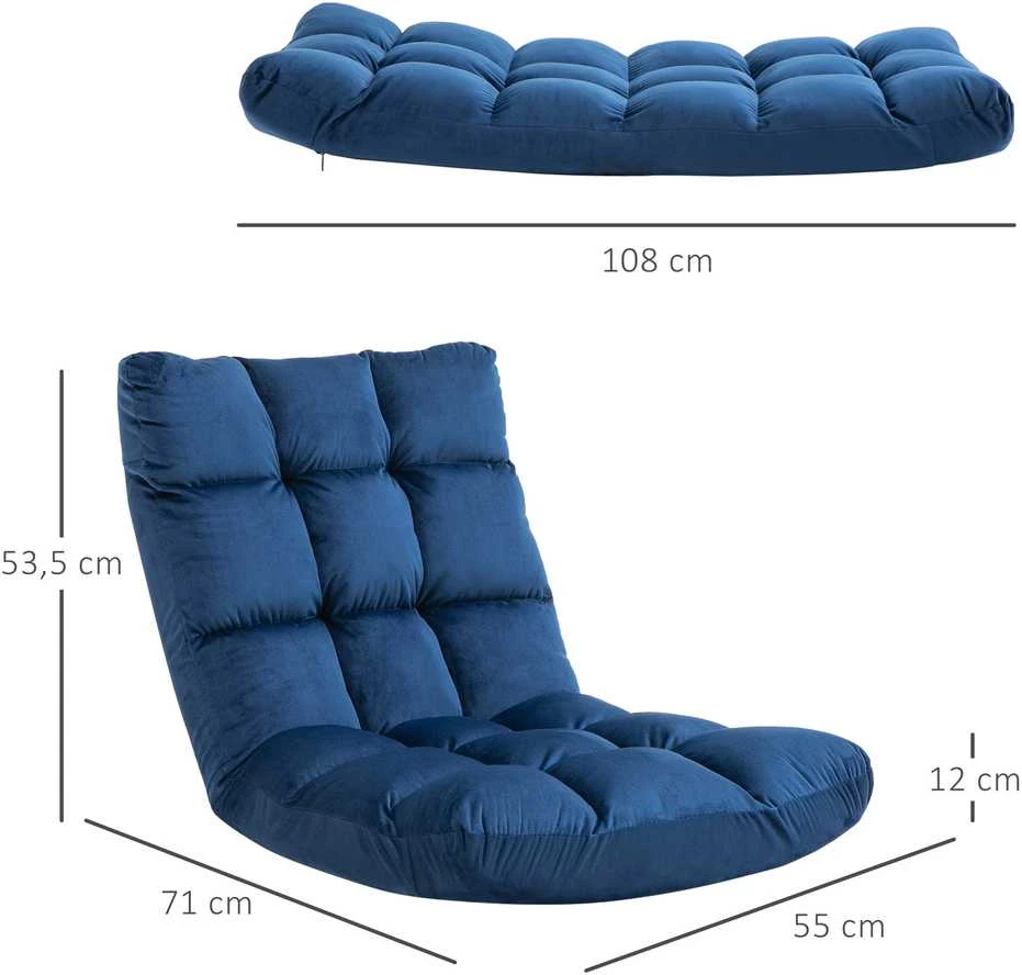 Fotelis HOMCOM Grindų kėdė 3-in-1 Sulankstoma grindų kėdė su atlošu, 13 padėčių, sėdynės pagalvėlė, metalas, putplastis, 55x71x53,5cm