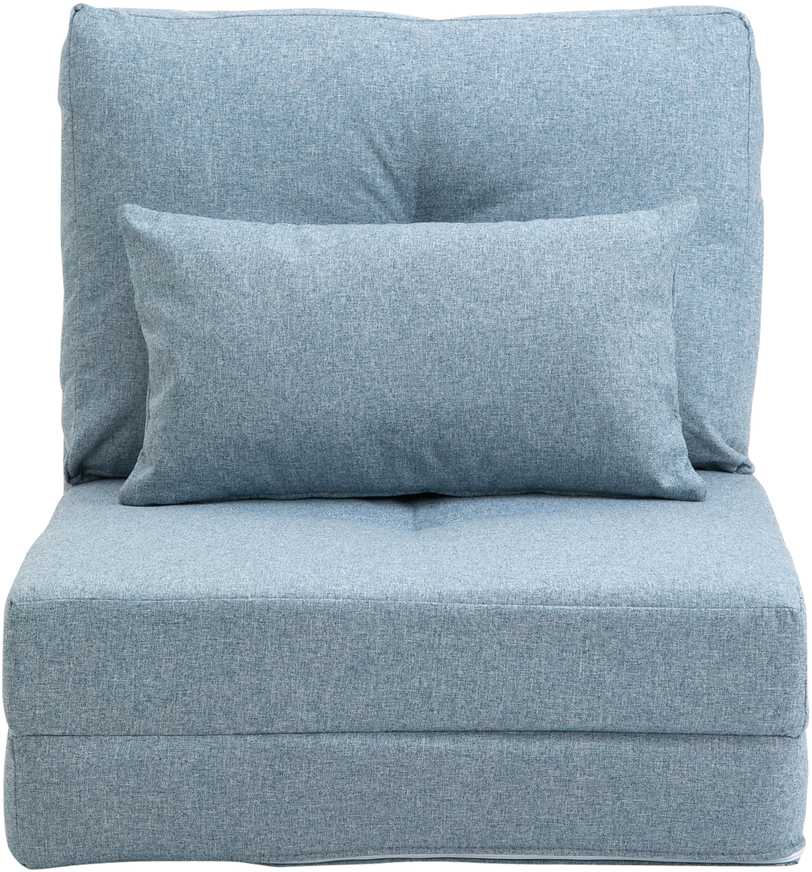 HOMCOM 2-in-1 grindų fotelis-lova su reguliuojamu atlošu, grindų sofa su dekoratyvine pagalve, skirta svetainei ar miegamajam, lininis, dangaus mėlynos spalvos