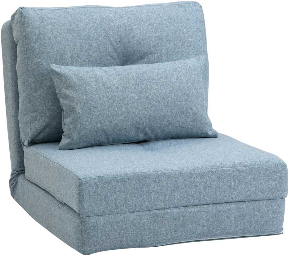 HOMCOM 2-in-1 grindų fotelis-lova su reguliuojamu atlošu, grindų sofa su dekoratyvine pagalve, skirta svetainei ar miegamajam, lininis, dangaus mėlynos spalvos