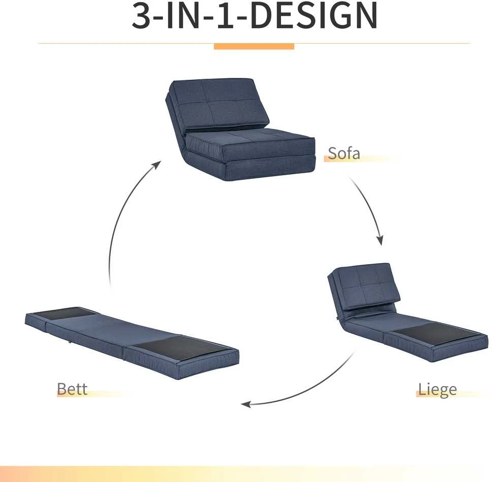 HOMCOM sulankstoma grindų sofa, fotelis-lova, grindų kėdė, 5 padėčių reguliuojama, vienvietė sofa, tamsiai mėlyna, 61 x 73 x 58 cm