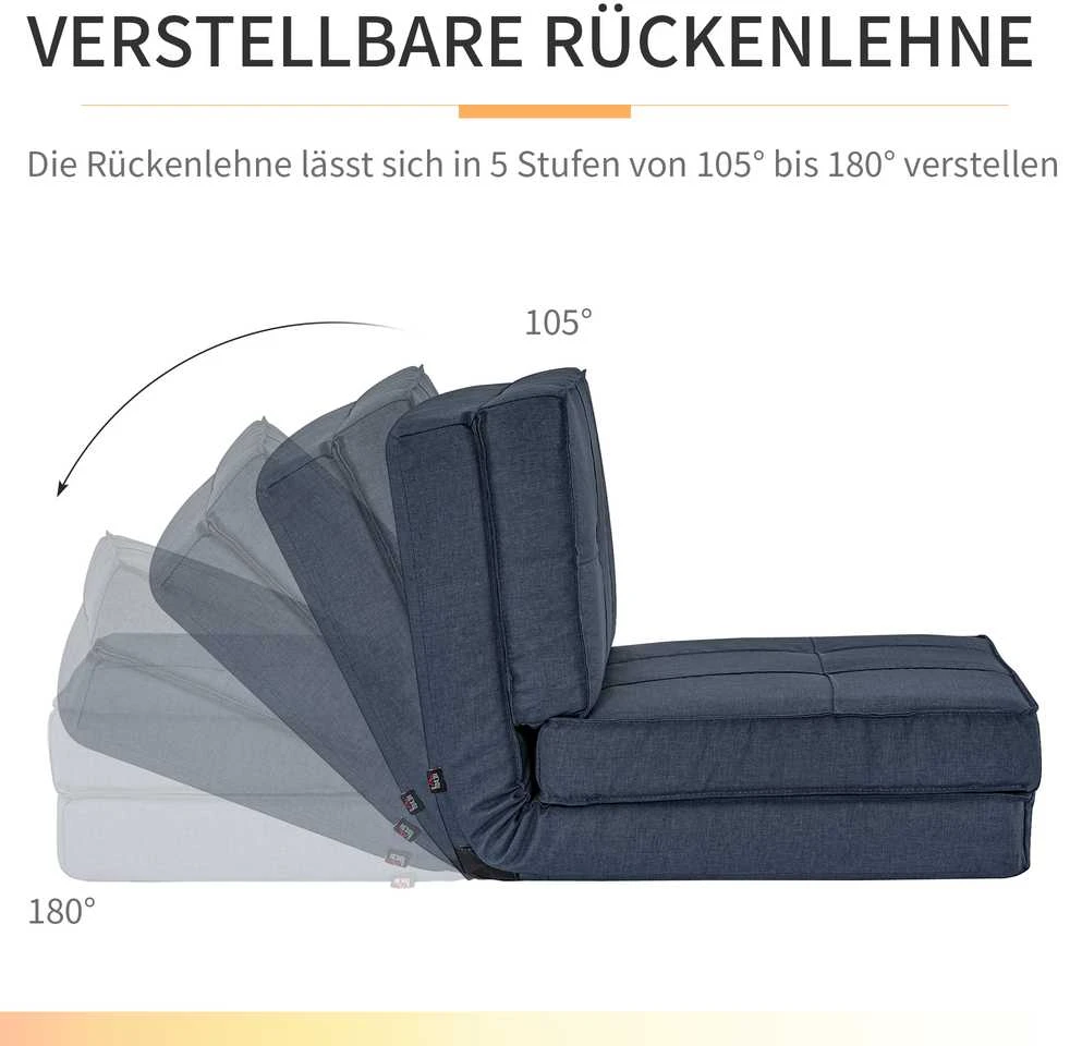 HOMCOM sulankstoma grindų sofa, fotelis-lova, grindų kėdė, 5 padėčių reguliuojama, vienvietė sofa, tamsiai mėlyna, 61 x 73 x 58 cm