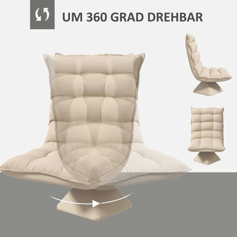 HOMCOM grindų kėdė, grindų sofa su reguliuojamu atlošu, besisukanti meditacijos kėdė su pagrindu, paminkštintas poilsio krėslas, tinginio sofa, smėlio spalvos