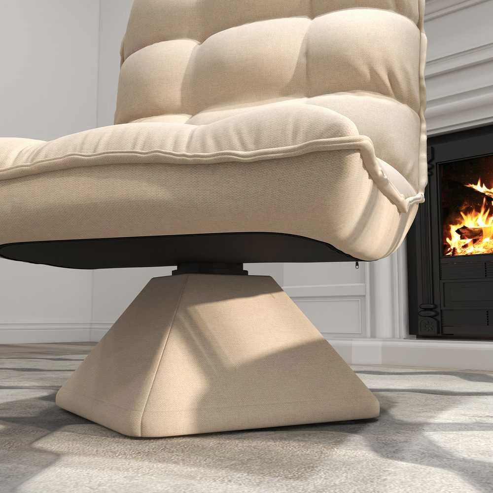 HOMCOM grindų kėdė, grindų sofa su reguliuojamu atlošu, besisukanti meditacijos kėdė su pagrindu, paminkštintas poilsio krėslas, tinginio sofa, smėlio spalvos