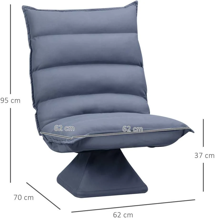 HOMCOM grindų sofa, grindų kėdė su reguliuojamu atlošu, besisukanti meditacijos kėdė, poilsio kėdė, mikropluošto audinys, pilka, 62x62x95 cm