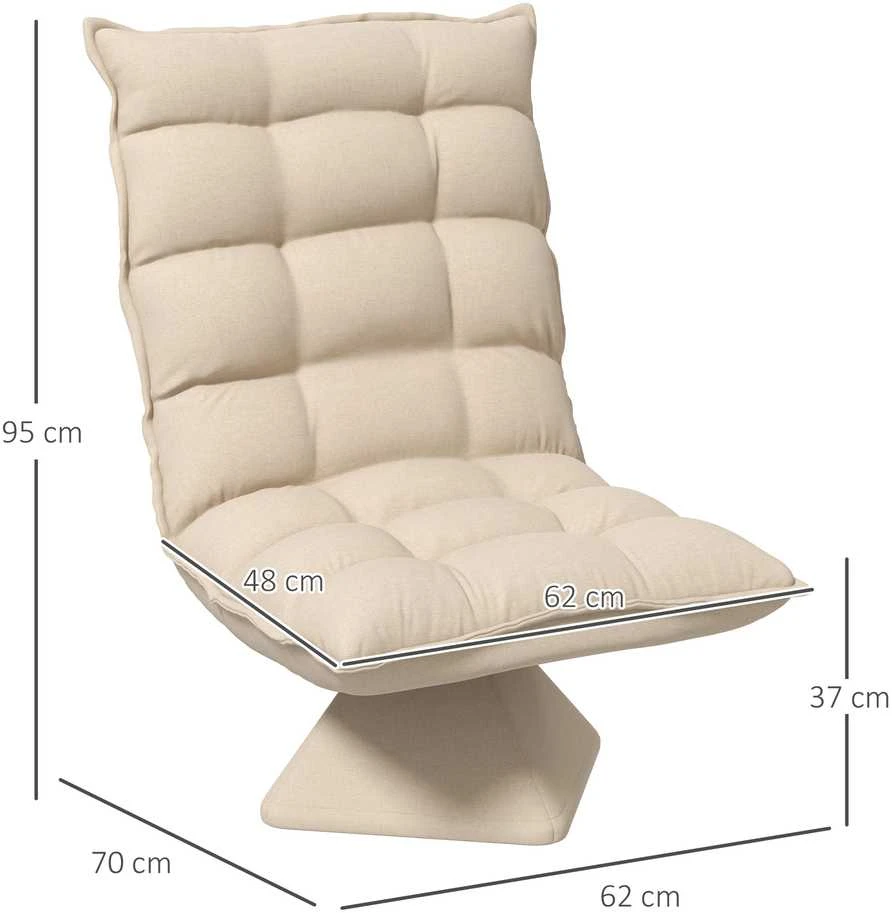 HOMCOM grindų kėdė, grindų sofa su reguliuojamu atlošu, besisukanti meditacijos kėdė su pagrindu, paminkštintas poilsio krėslas, tinginio sofa, smėlio spalvos