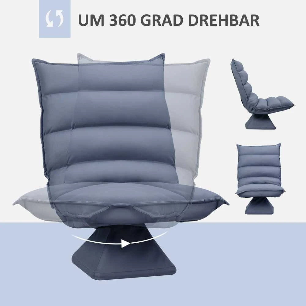 HOMCOM grindų sofa, grindų kėdė su reguliuojamu atlošu, besisukanti meditacijos kėdė, poilsio kėdė, mikropluošto audinys, pilka, 62x62x95 cm
