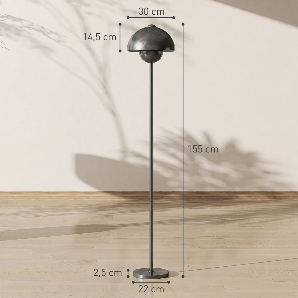 Grindinis šviestuvas su E27 lizdu ir kojiniu jungikliu, pilkas, Ø 30 × 155 cm