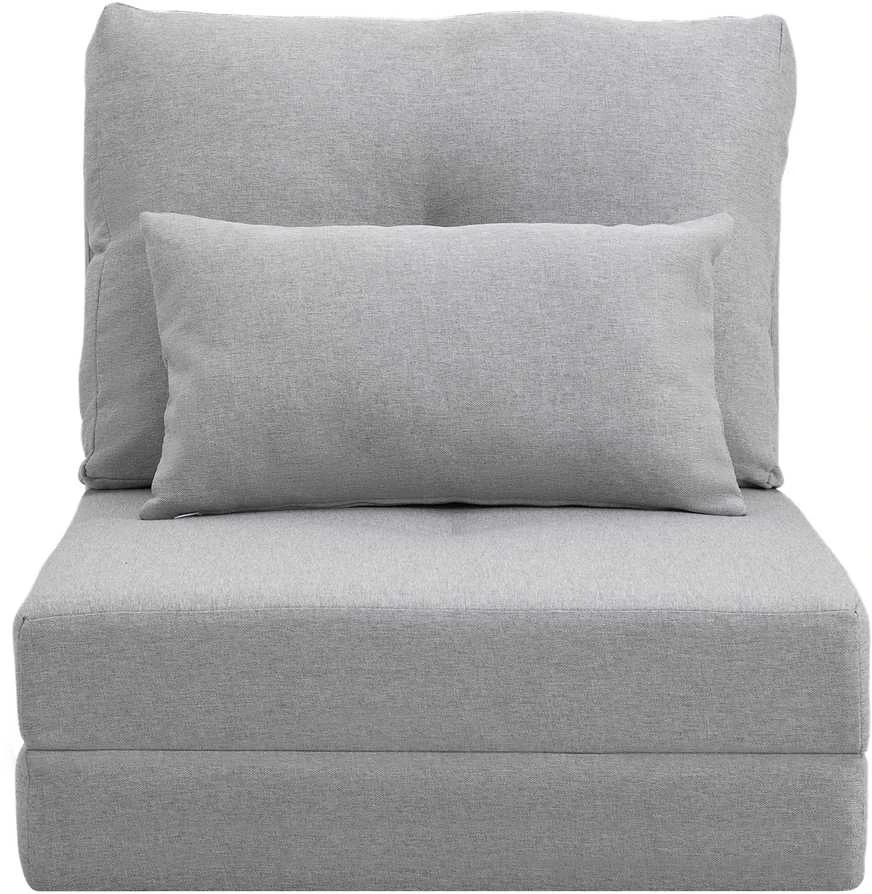 HOMCOM 2-in-1 sulankstomas grindų fotelis-lova su reguliuojamu atlošu, grindų sofa su dekoratyvine pagalve, grindų sėdimoji pagalvė svetainei, miegamajam, lininis, pilkas