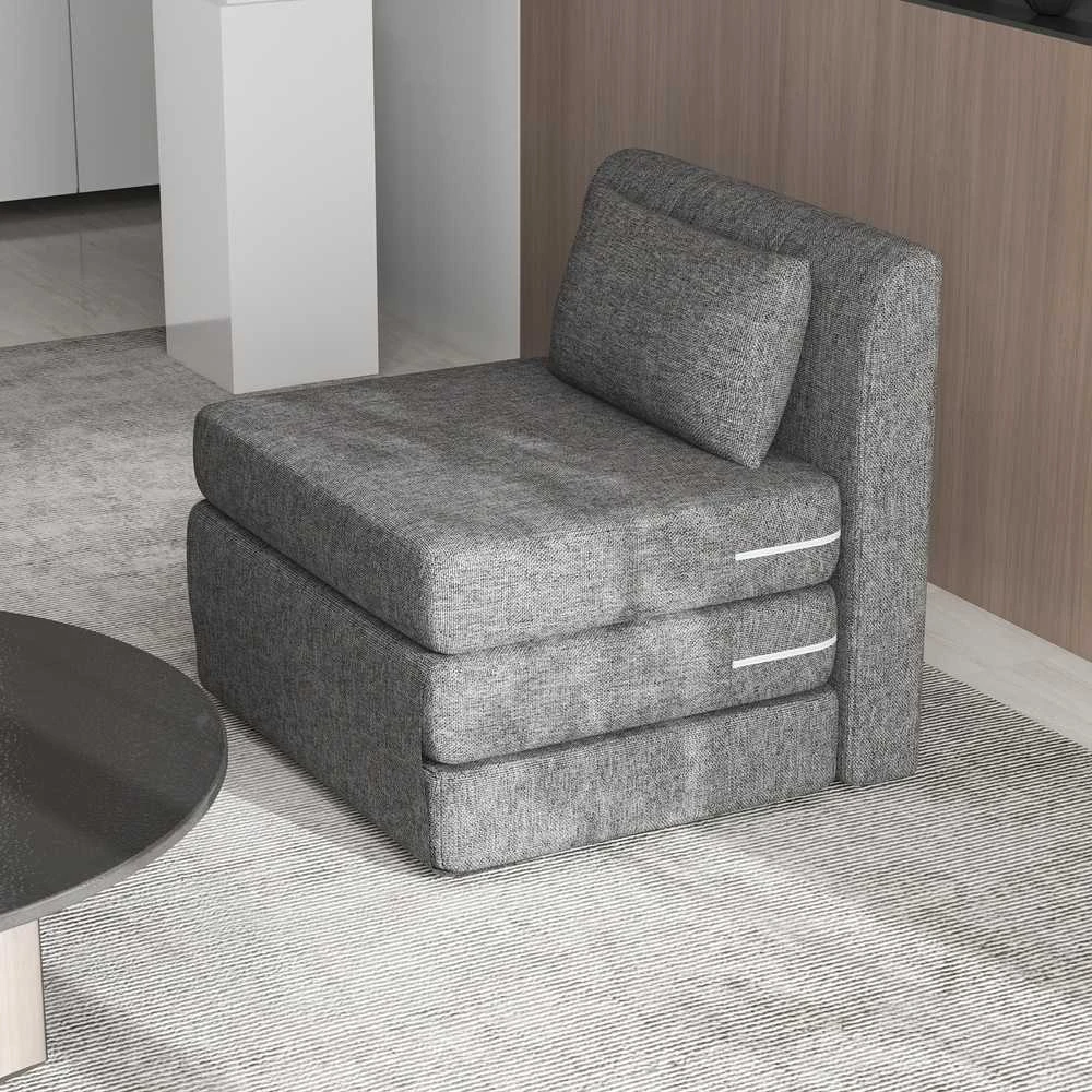 HOMCOM 2-in-1 sulankstomas grindų fotelis, sofos lova su lino audinio išvaizda, paminkštinta grindų kėdė, atlaikanti iki 240 kg, svetainei, miegamajam, pilka