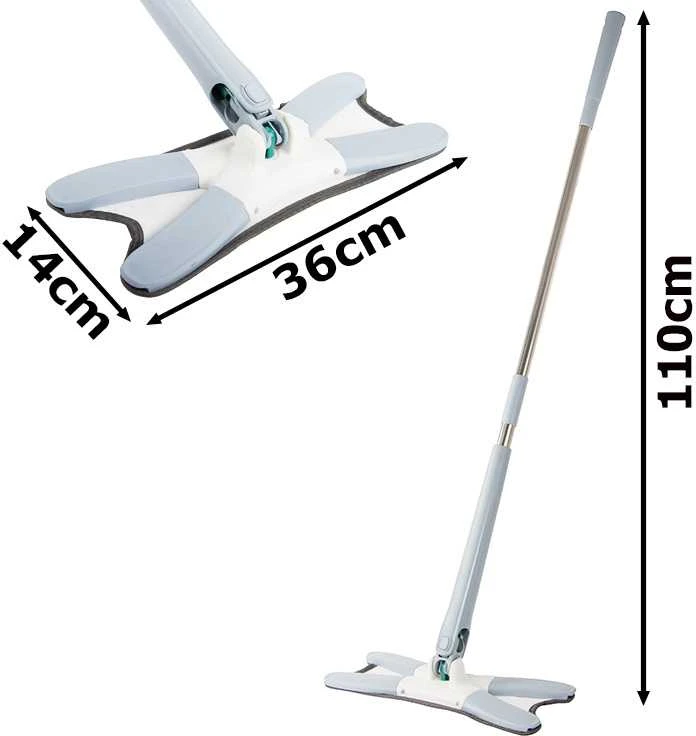Grindų plovimo šluota su išgręžimo mechanizmu 110 cm, balta-pilka