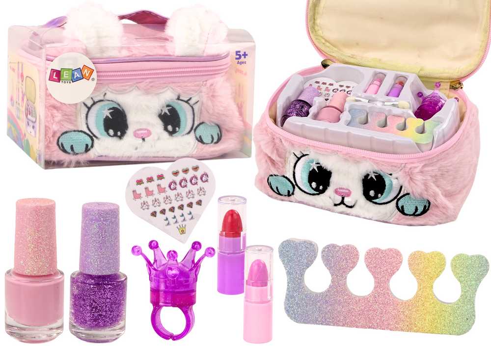 Lean Toys Grožio rinkinys su pliušine kosmetine ir katės motyvu