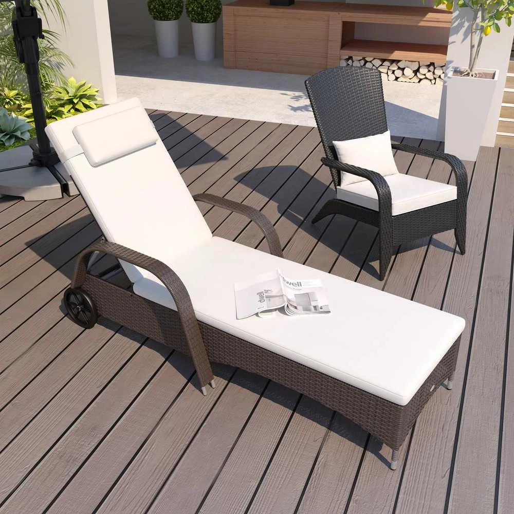 Outsunny sodo gultas, rotango gultas, mobilus su pagalve ir ratukais, polirotango ir metalo, kavos rudos spalvos, 200 x 73 x 30–103 cm