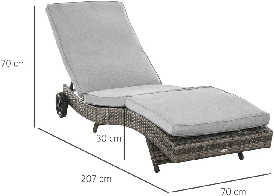 Outsunny poliratano gultas, sodo gultas su pagalve, 5 padėčių reguliuojamas, S formos, metalinis, pilkas, 207 x 70 x 70 cm