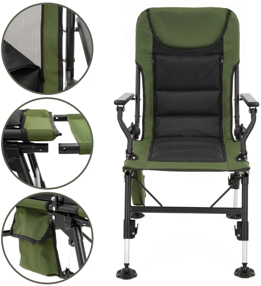 Springos Gultas su 5 padėčių reguliuojamu atlošu ir reguliuojamomis kojelėmis, tamsiai žalias / juodas, 110 cm