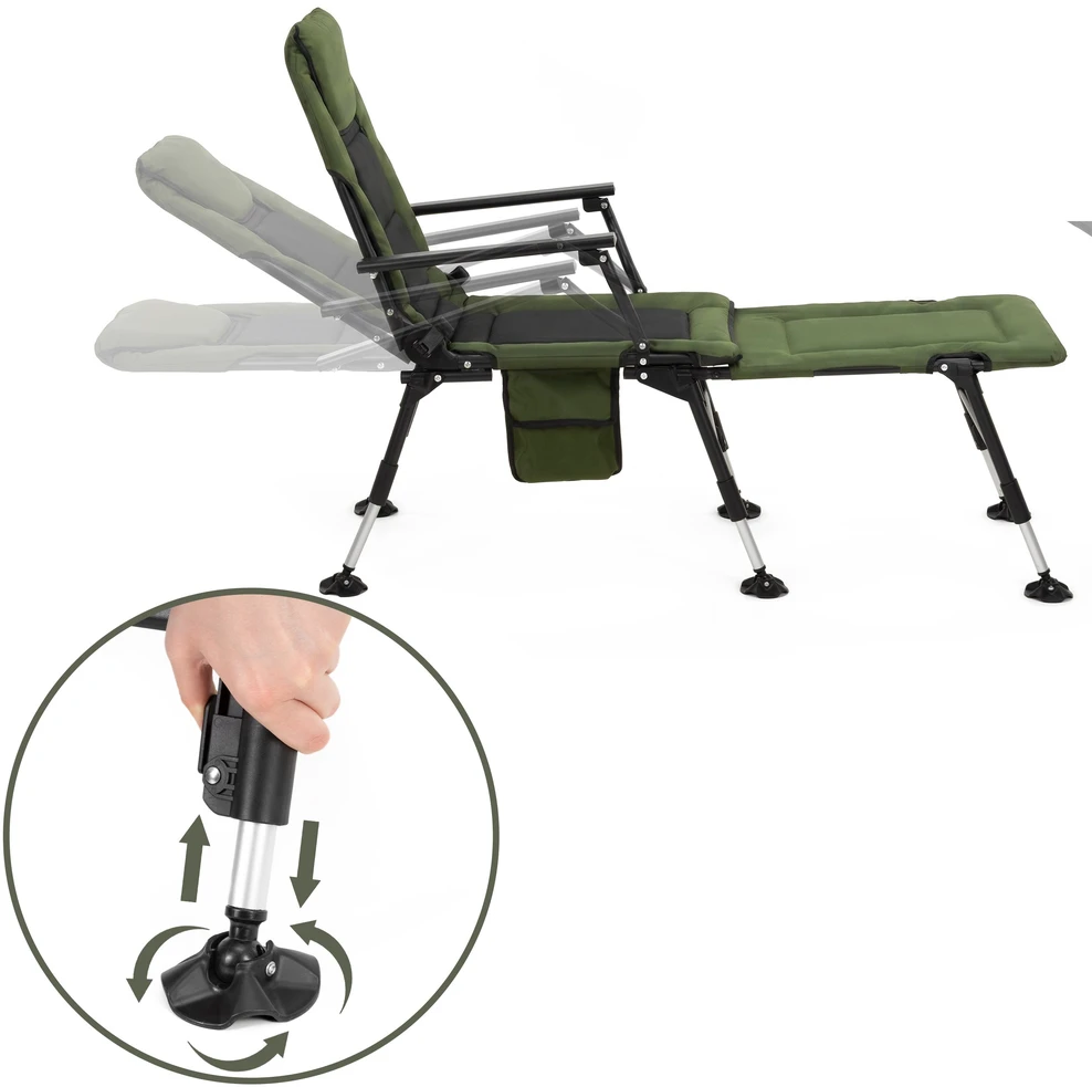Springos Gultas su 5 padėčių reguliuojamu atlošu ir reguliuojamomis kojelėmis, tamsiai žalias / juodas, 110 cm