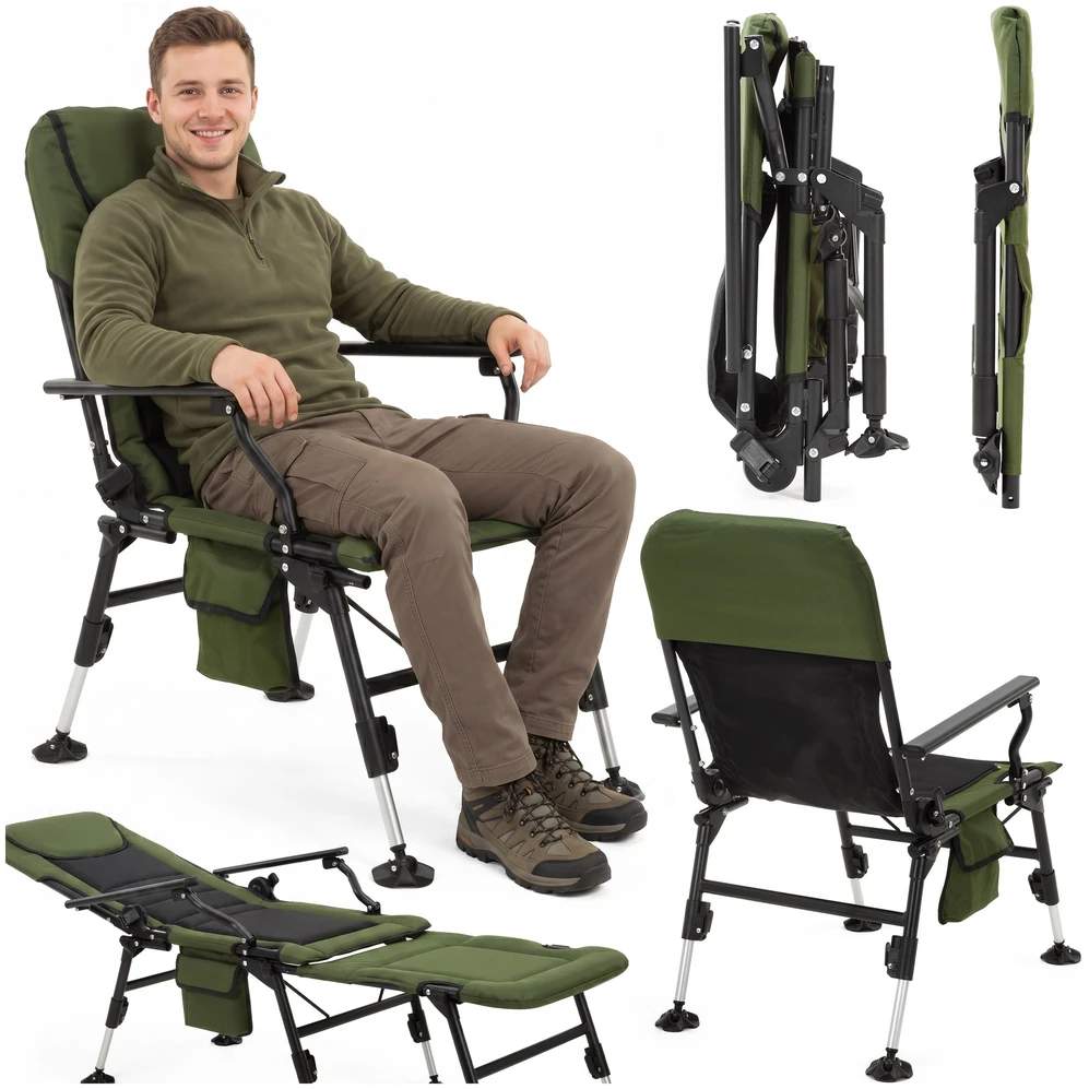 Springos Gultas su 5 padėčių reguliuojamu atlošu ir reguliuojamomis kojelėmis, tamsiai žalias / juodas, 110 cm