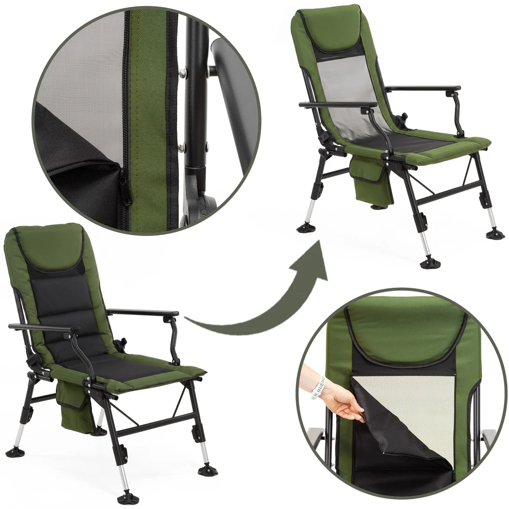Springos Gultas su 5 padėčių reguliuojamu atlošu ir reguliuojamomis kojelėmis, tamsiai žalias / juodas, 110 cm