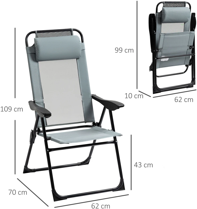 "Outsunny" 2 sulankstomų kėdžių rinkinys Sulankstoma sodo kėdė su reguliuojamu atlošu, atlošu, ranktūriu, skirta sodo balkonui iki 120 kg apkrovos