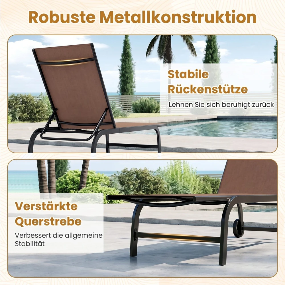 Gultų komplektas su ratukais ir 6 padėčių reguliuojama atrama, rudas, 190–164 × 69 × 36–101 cm, 2 vnt.
