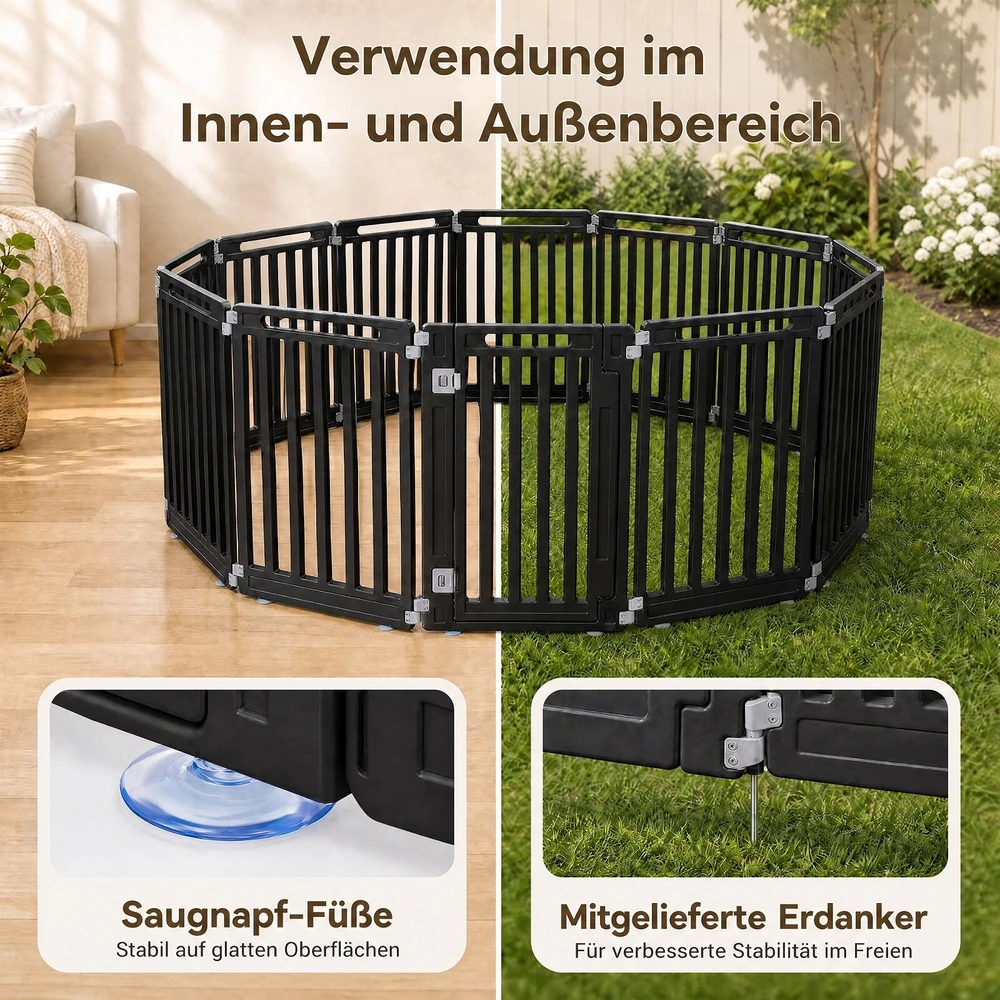 Gyvūnų aptvaras iš HDPE plokščių, juodos ir baltos spalvos, 53,3 × 80 cm