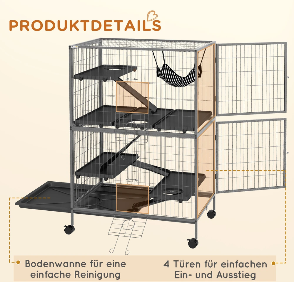 "Pawhut" narvas graužikams Daugiafunkcinis 4 platformos 3 rampos 4 durys Matmenys 80L x 52W x 128H cm Plieninis pilkas sidabrinis juodas