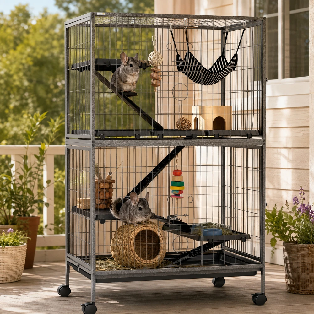 "Pawhut" narvas graužikams Daugiafunkcinis 4 platformos 3 rampos 4 durys Matmenys 80L x 52W x 128H cm Plieninis pilkas sidabrinis juodas