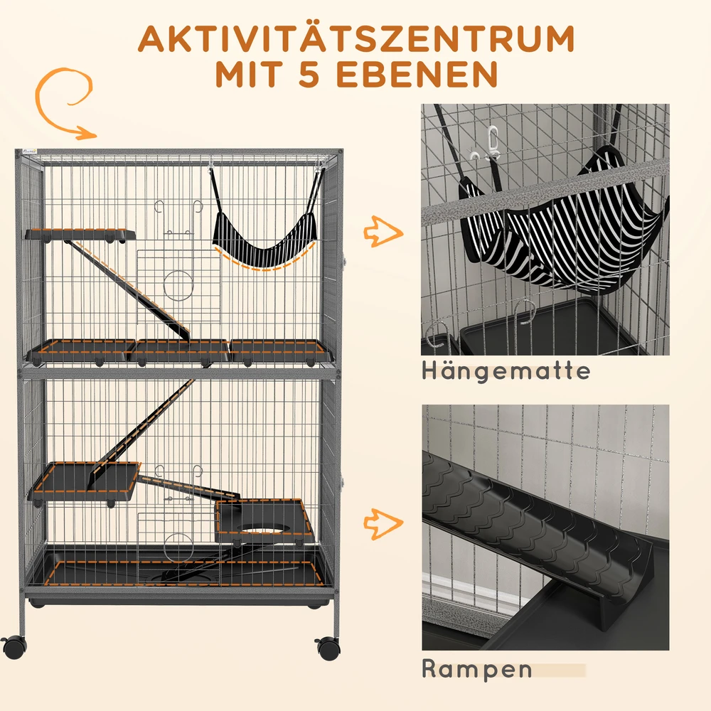 "Pawhut" narvas graužikams Daugiafunkcinis 4 platformos 3 rampos 4 durys Matmenys 80L x 52W x 128H cm Plieninis pilkas sidabrinis juodas