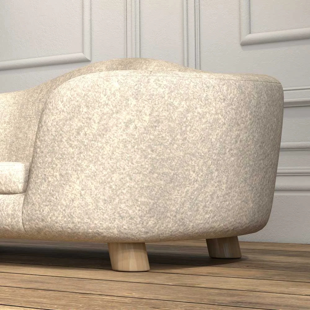 PawHut naminių gyvūnų sofa, šuns guolis su pagalve, kišene atloše, pliušiniu užvalkalu, kreminės baltos spalvos, pušies rėmas