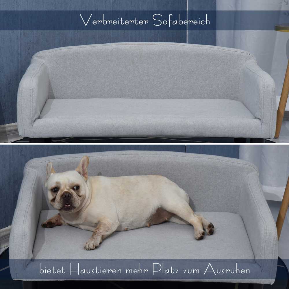 PawHut šunų sofa, stilinga naminių gyvūnų sofa su užvalkalu ir medinėmis kojelėmis, 82x54x36 cm