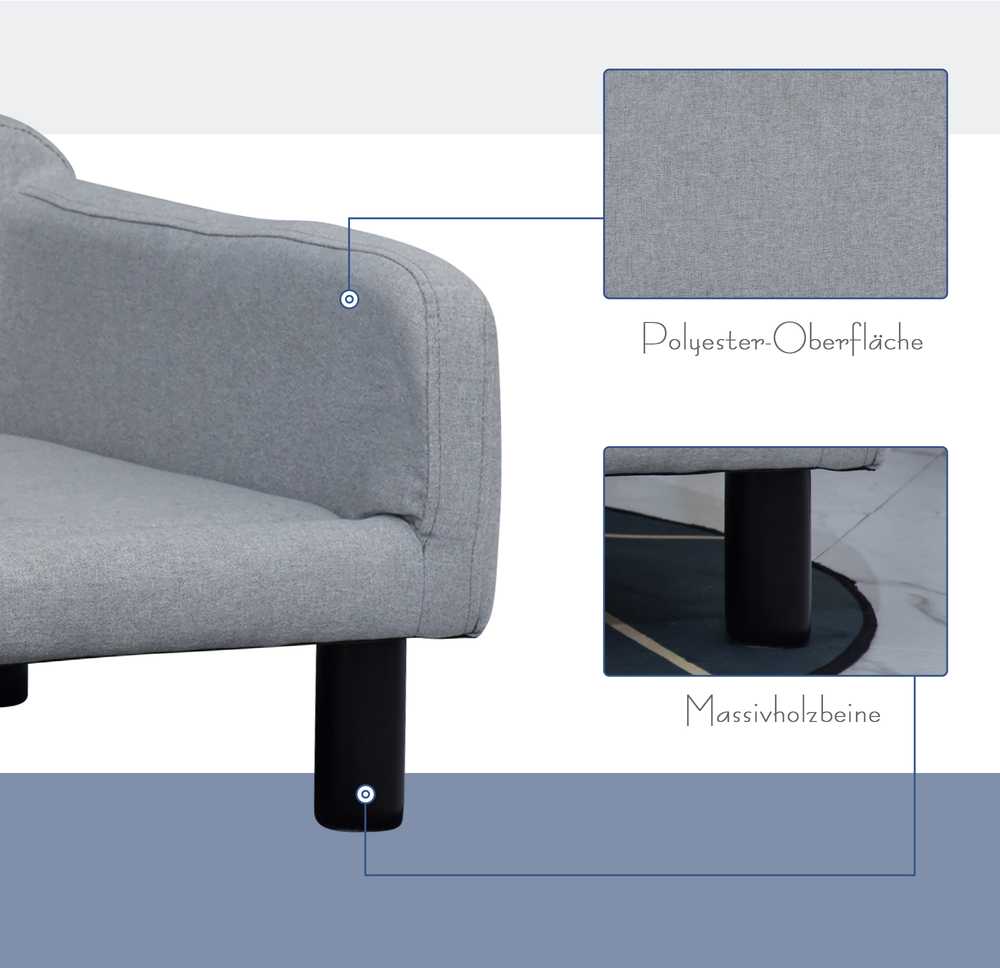 PawHut šunų sofa, stilinga naminių gyvūnų sofa su užvalkalu ir medinėmis kojelėmis, 82x54x36 cm