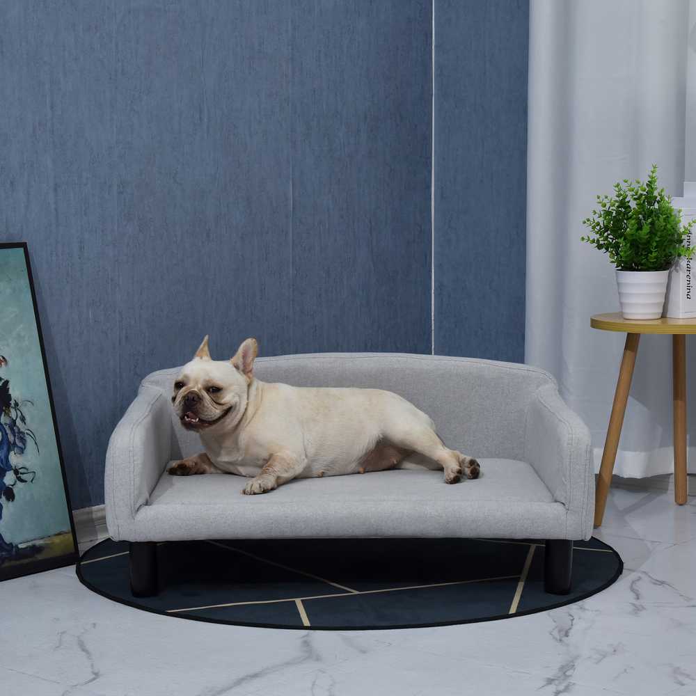 PawHut šunų sofa, stilinga naminių gyvūnų sofa su užvalkalu ir medinėmis kojelėmis, 82x54x36 cm