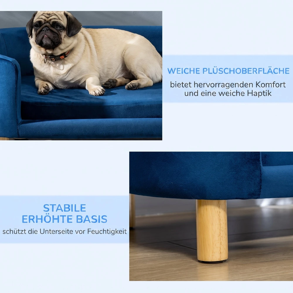 Gyvūnų sofa su trijų pusių atlošais, mėlyna, 86 × 55 × 33 cm