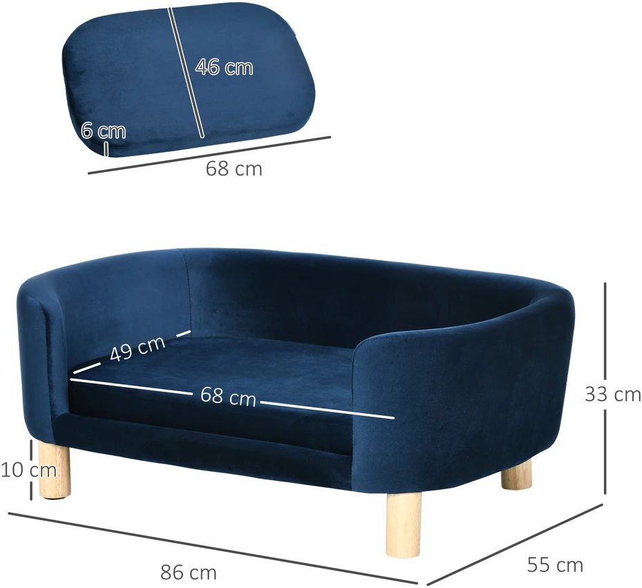 Gyvūnų sofa su trijų pusių atlošais, mėlyna, 86 × 55 × 33 cm