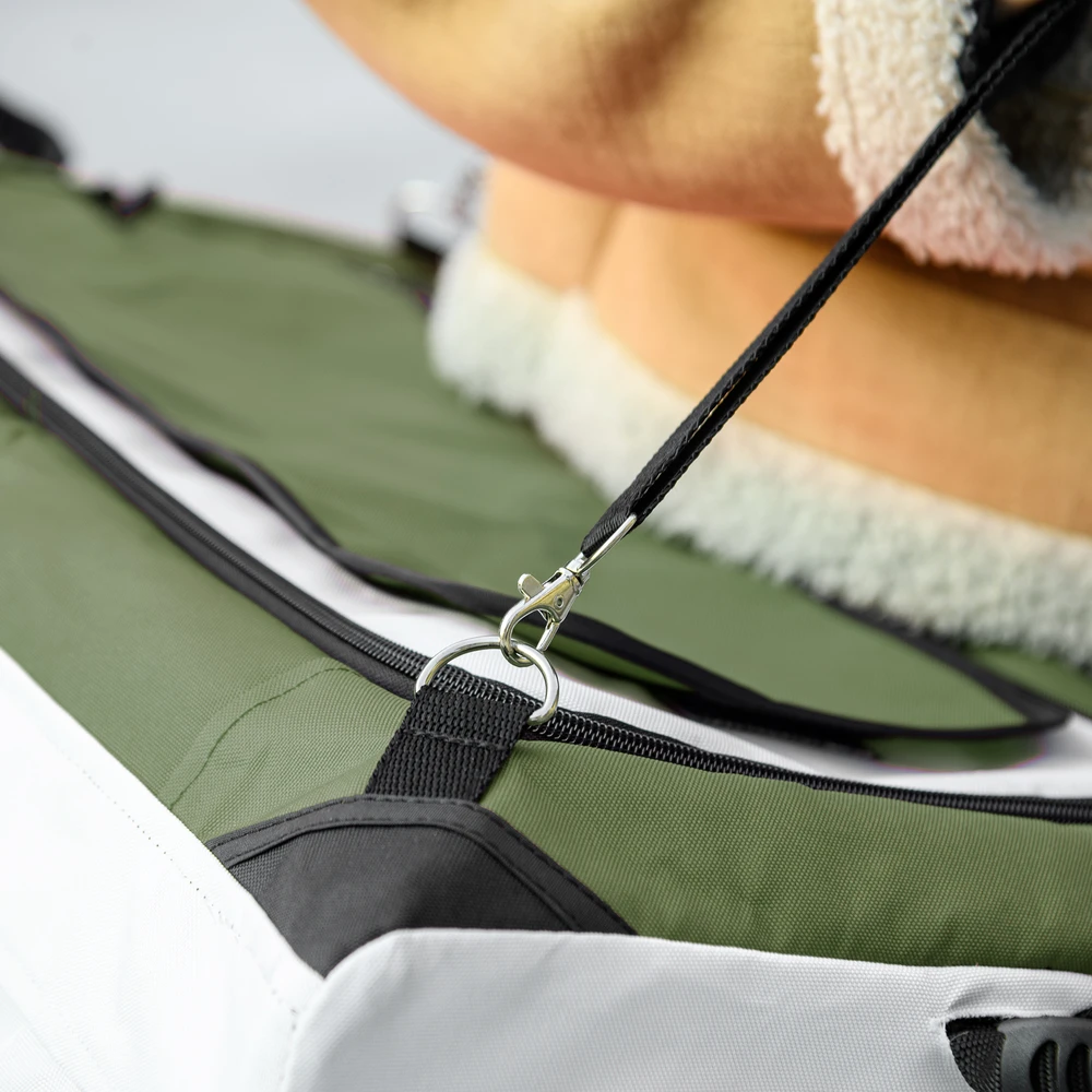 „PawHut“ 2-in-1 sulankstomas šunų ir kačių vežimėlis iki 10 kg, su pagalvėle, tinkliniais langais, durelėmis ir krepšiu daiktams laikyti, tamsiai žalias