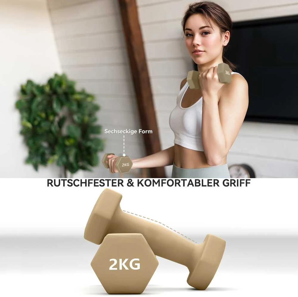 SPORTNOW hantelių rinkinys, 6 hantelių rinkinys su svoriais, plieno rankinių hantelių rinkinys, 1kg, 1,5kg, 2kg