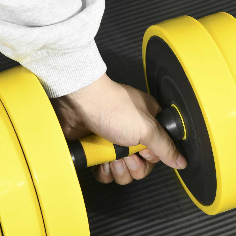 HOMCOM 25 kg hanteliai ir štangos, reguliuojamas ergonomiškas 3-in-1 hantelių rinkinys, 12 × plokštelių, 2 × trumpi strypai, 1 × ilgas strypas, geltona + juoda