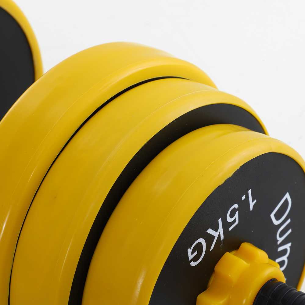 HOMCOM 25 kg hanteliai ir štangos, reguliuojamas ergonomiškas 3-in-1 hantelių rinkinys, 12 × plokštelių, 2 × trumpi strypai, 1 × ilgas strypas, geltona + juoda