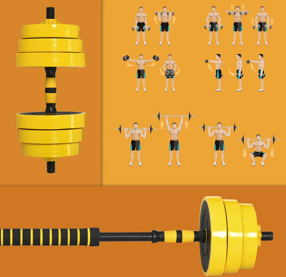 HOMCOM 25 kg hanteliai ir štangos, reguliuojamas ergonomiškas 3-in-1 hantelių rinkinys, 12 × plokštelių, 2 × trumpi strypai, 1 × ilgas strypas, geltona + juoda