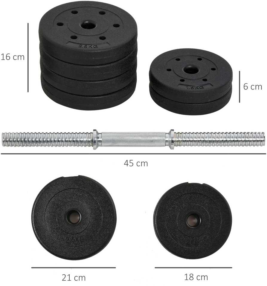HOMCOM 30 kg hantelių rinkinys su svoriais – plieno, neslidus, juodas, tinkamas namams ir sporto salėms