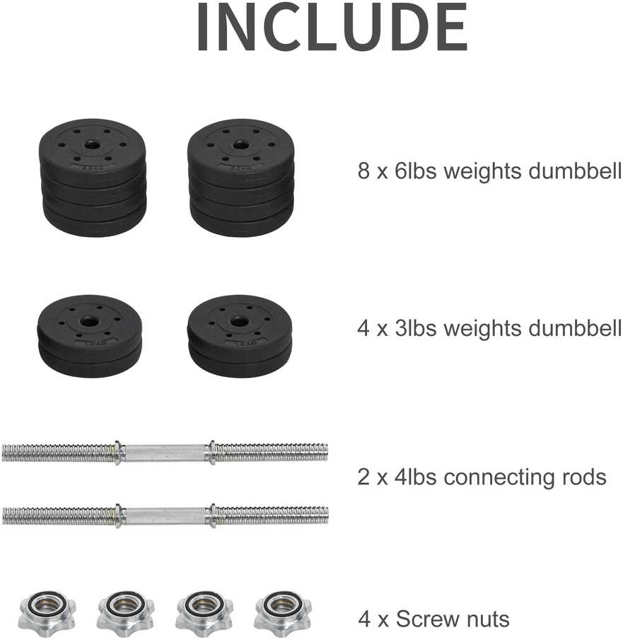 HOMCOM 30 kg hantelių rinkinys su svoriais – plieno, neslidus, juodas, tinkamas namams ir sporto salėms