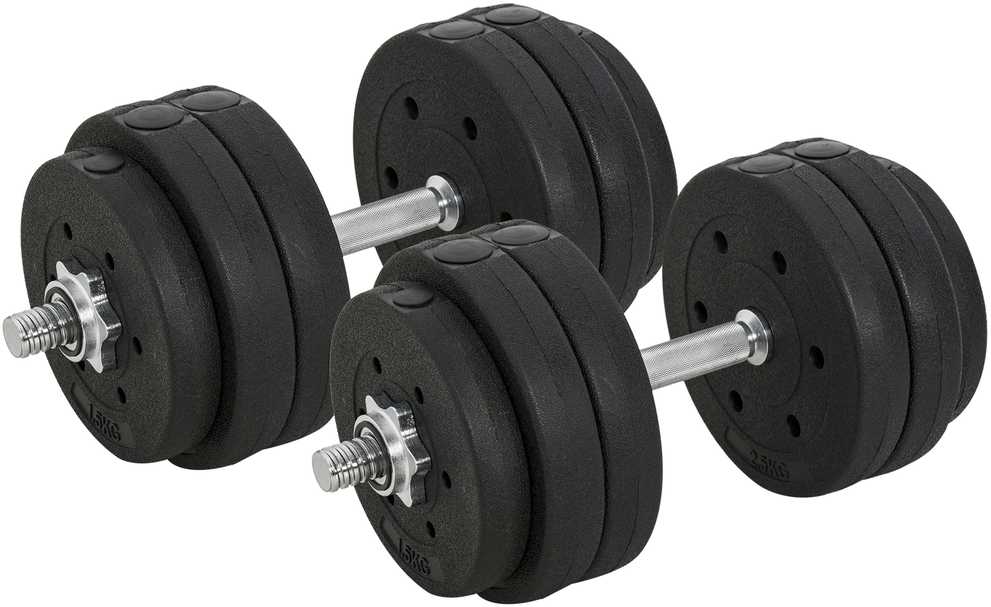 HOMCOM 30 kg hantelių rinkinys su svoriais – plieno, neslidus, juodas, tinkamas namams ir sporto salėms
