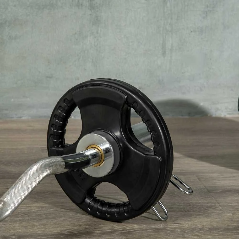 SPORTNOW svorių plokštės, 2 vnt. rinkinys, Tri-Grip, 2 x 5kg, gumuotos olimpinės plokštės, apsaugančios grindis, 5 cm skylė, trys rankenos, jėgos treniruotėms