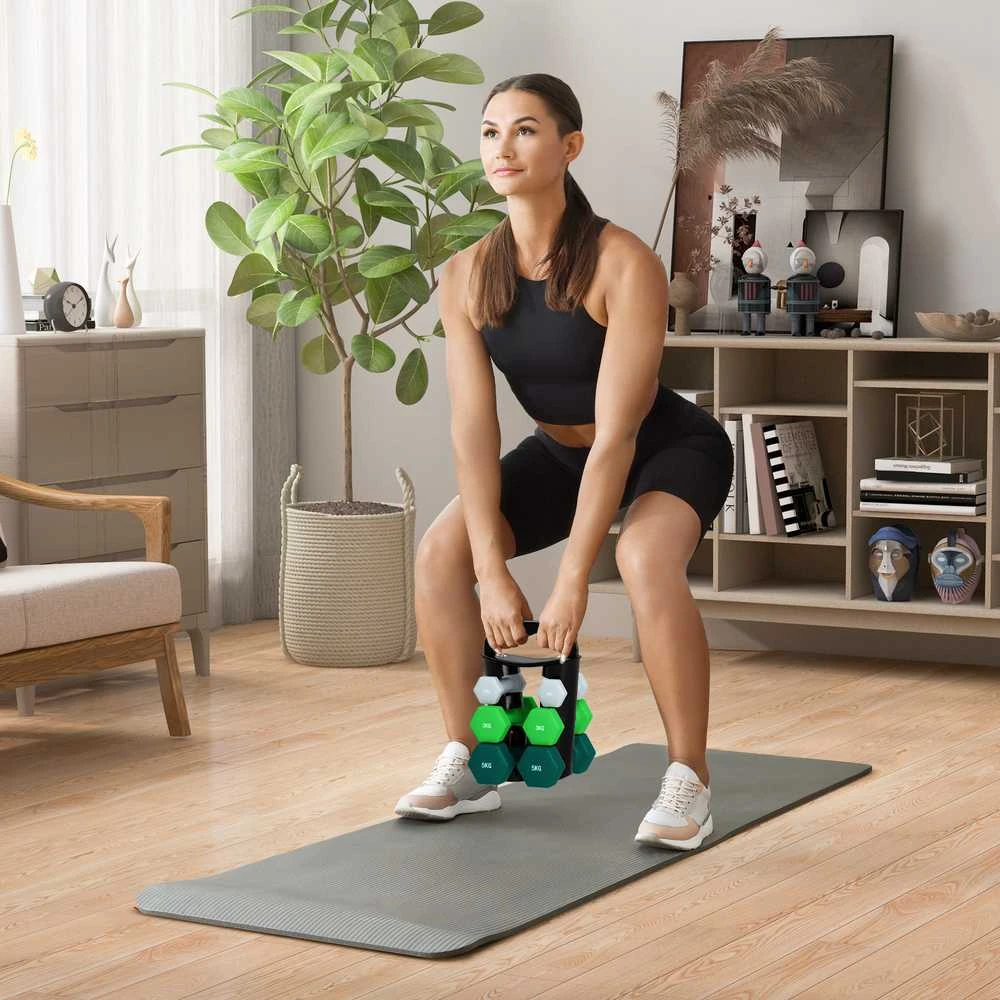 SPORTNOW hantelių rinkinys, 6 vienetai su sulankstomu stovu, 2 x 1kg, 2 x 3kg, 2 x 5kg hanteliai, skirti fitnesui, gimnastikai, namams
